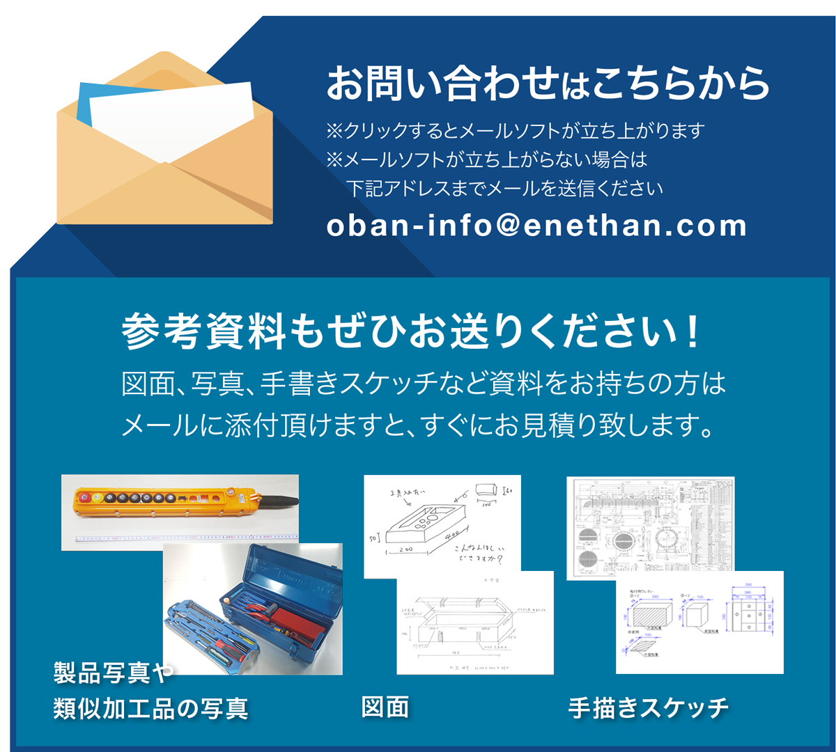 お問い合わせはこちらから。
参考資料もぜひお送りください。
クリックするとメールソフトが立ち上がります。